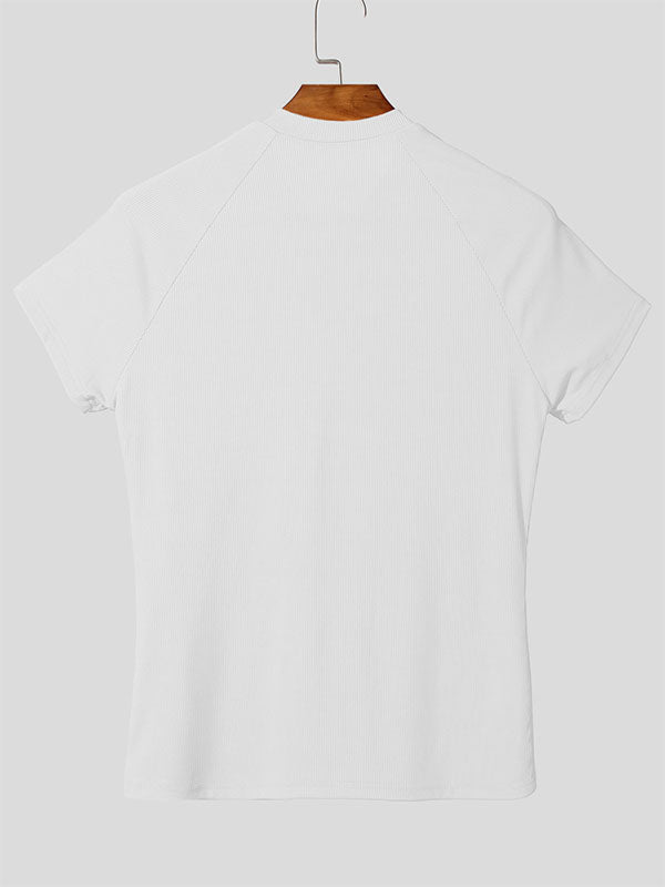 Mens Solid Color Knit Crew Neck Short Sleeve T-Shirt SKUL15154