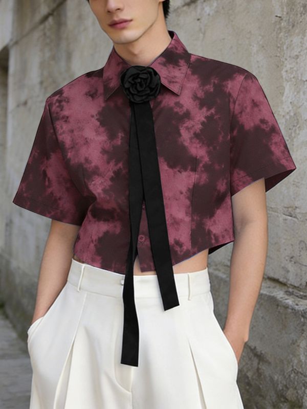 Men's Tie-Dye 3D Floral Design Short Sleeve Shirt SKUL55613