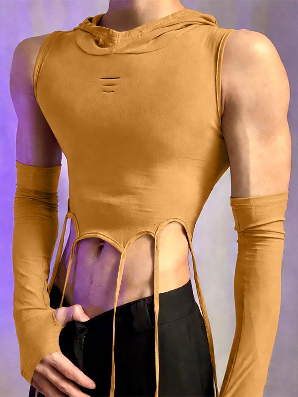 Men's Deconstructed Fringe Cropped Hooded Tank SKUL50507