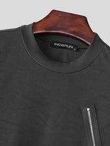 Mens Solid Color Zipper Patchwork Short Sleeve T-Shirt SKUK96756