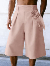 Men's Solid Color 3D Floral Patchwork Casual Short SKUL50068