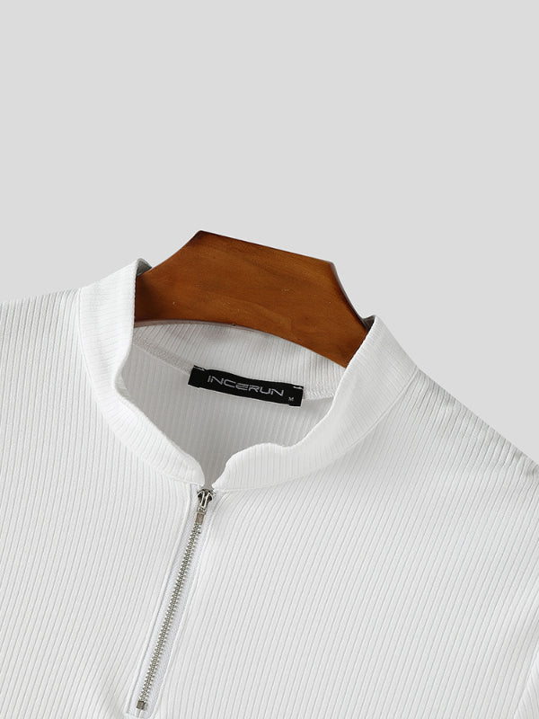 Mens Knit Stand Collar Short Sleeve T-Shirt SKUL17896