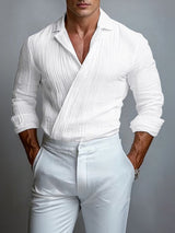 Men's Asymmetrical Placket Textured Long Sleeve Shirt SKUL46303