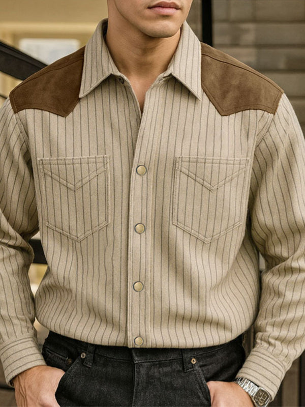 Men's Striped Colorblock Long Sleeve Shirt SKUL31844