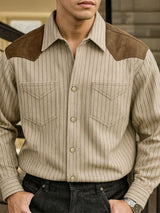 Men's Striped Colorblock Long Sleeve Shirt SKUL31844