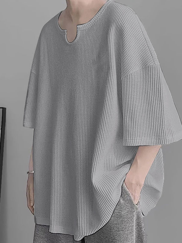 Mens Waffle Knit Drop Shoulder Loose Shirt SKUJ38881