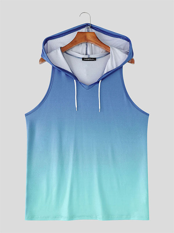 Mens Gradient Color Casual Hooded Tank SKUL17428