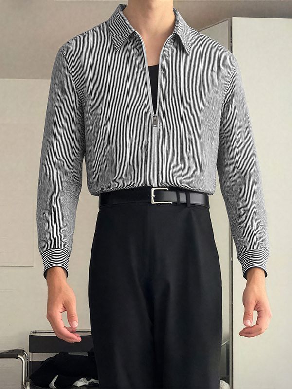 Men's Solid Color Striped Long Sleeve Jacket SKUL37702