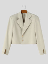 Men's Smart Chic Evening Gala Wide Lapel Gold Button Slit Cuff Cropped Blazer SKUL85521