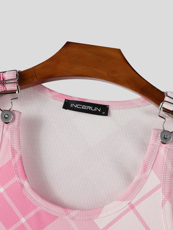 Men's Plaid Contrast Color Casual Tank SKUL42246