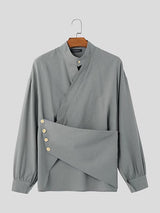 Mens Simple Irregular Hem Long Sleeve Shirt SKUK98804