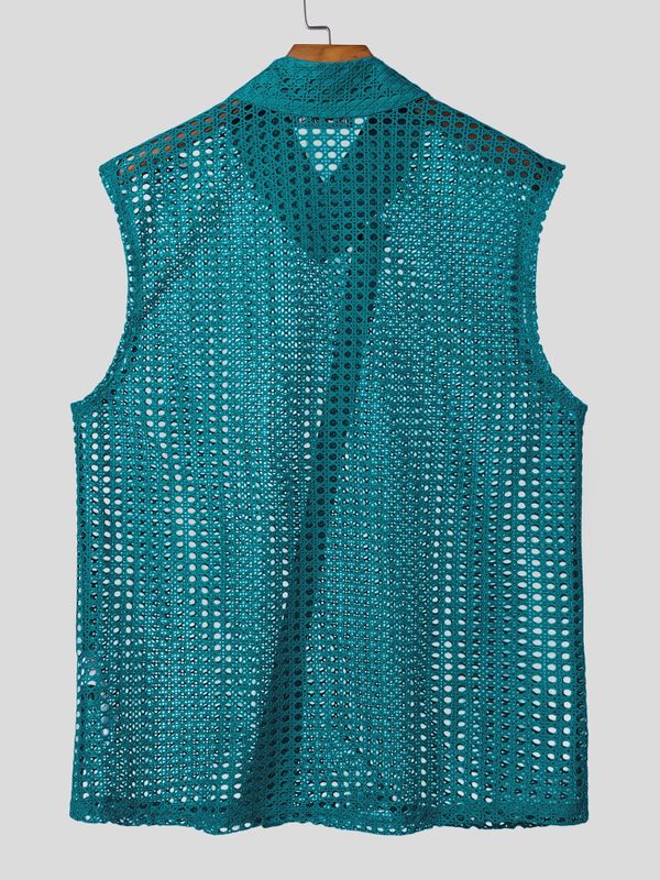 Men's Asymmetrical Diagonal Button Mesh Shirt SKUL60737