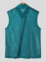 Men's Asymmetrical Diagonal Button Mesh Shirt SKUL60737
