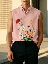 Men's Casual Daily Wear Floral Print Sleeveless Polo Collared Tank SKUL61919
