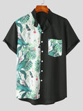 Mens Tropical Plant Patchwork Stand Collar Shirt SKUK12831