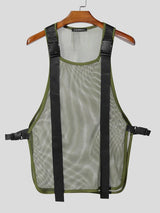 Men's Avant-Garde Tactical Buckle Harness Sheer Mesh Sideless Tank SKUL63046