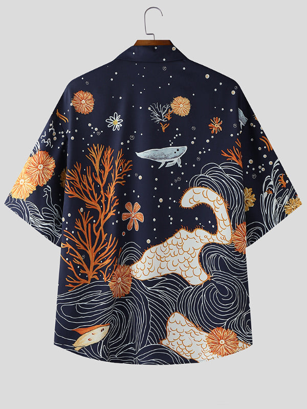 Men's Underwater Embroidered Short Sleeve Shirt SKUL20192