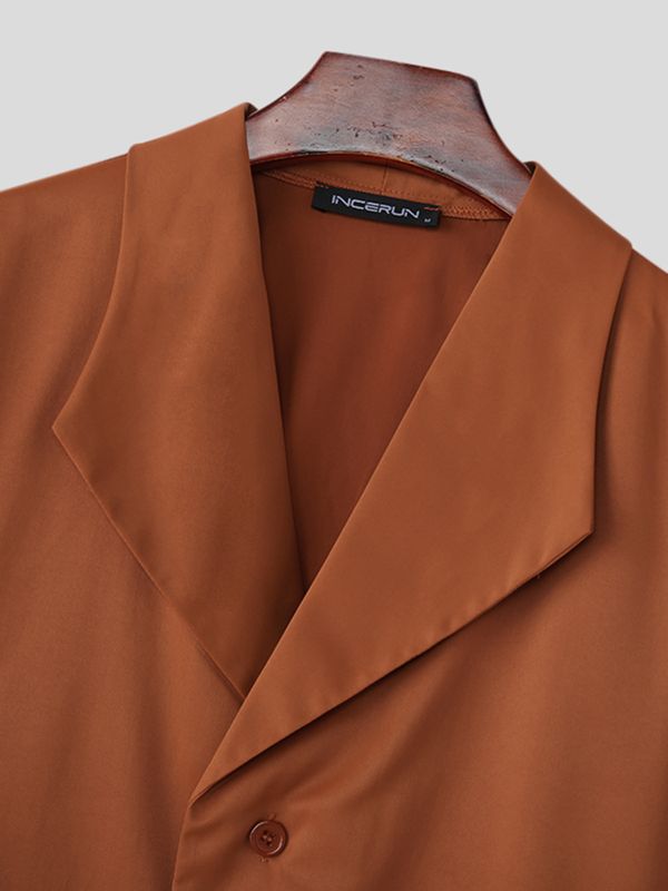 Men's Solid Color Turn Down Collar Short Sleeve Shirt SKUL55353
