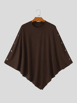 Men's Avant-Garde High Street Pointed Hem Side Button Ribbed Half Sleeve Round Neck Cloak SKUL81150
