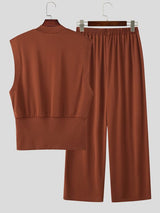 Men's Minimalist High Street Mock Neck Two Pieces Outfit SKUL79737