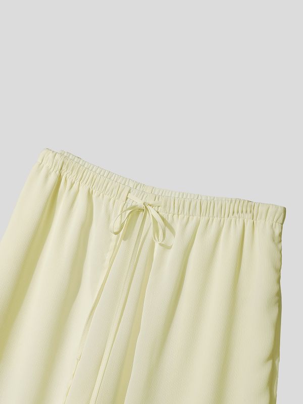 Men's Bohemian Beach Chiffon Asymmetric Split Overlap Wide Leg Pant SKUL70256