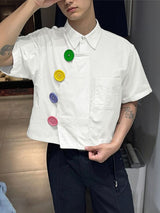 Men's Avant-Garde Asymmetrical Oversized Multi-Color Button Cropped Boxy Shirt SKUL60822