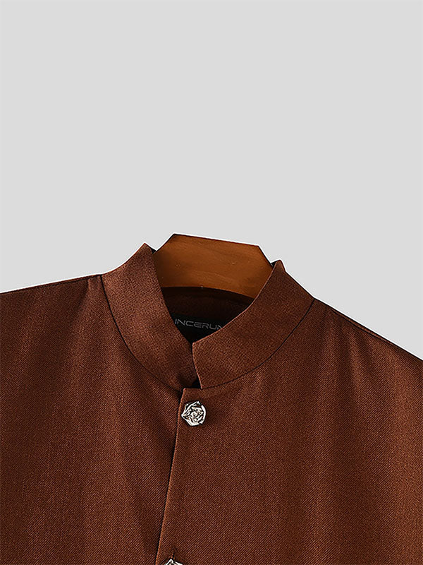 Men's Solid Color Ruffle Hem Sleeveless Waistcoat SKUL23520