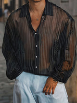 Mens Sheer Striped Long Sleeve Shirt SKUL09387