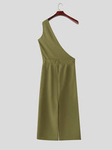 Men's Solid Color One Shoulder Jumpsuit SKUL57662