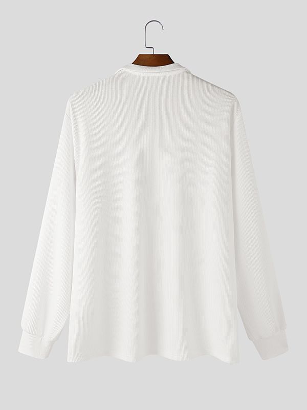 Men's Solid Color Textured Metal Eyelet Long Sleeve Shirt SKUL43971