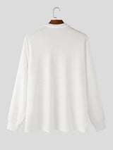 Men's Solid Color Textured Metal Eyelet Long Sleeve Shirt SKUL43971