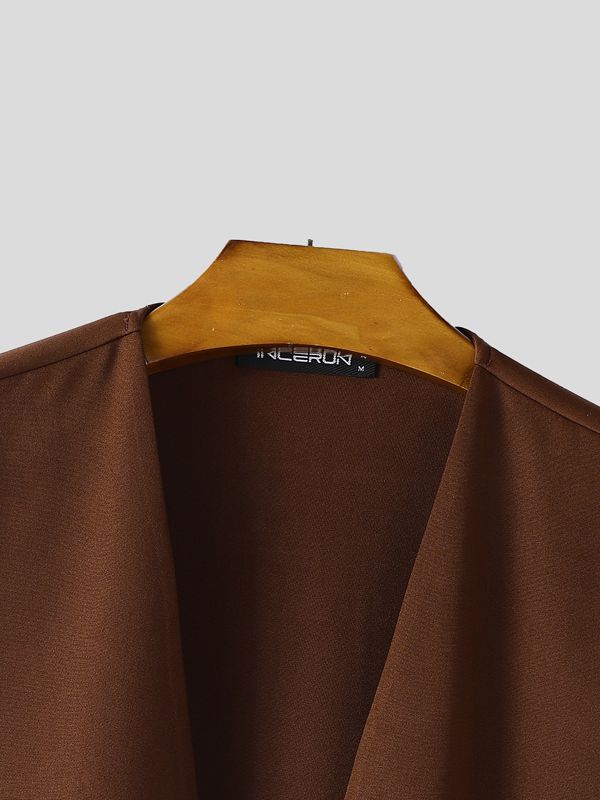 Men's Solid Color Ribbon Patchwork Casual Cloak SKUL37245