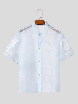 Mens Butterfly Print Mesh Sheer Short Sleeve Shirt SKUL08501