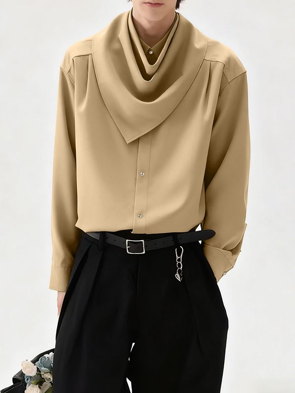 Men's Solid Color Bandana Collar Long Sleeve Shirt SKUL41266