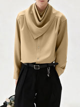 Men's Solid Color Bandana Collar Long Sleeve Shirt SKUL41266