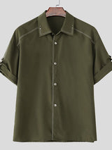 Men's Color Block Stitch Short Sleeve Shirt SKUL36633