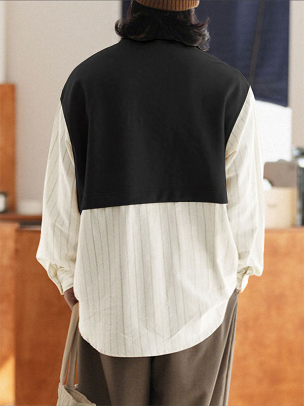 Men's Faux Two-Piece Striped Long Sleeve Shirt SKUL28317