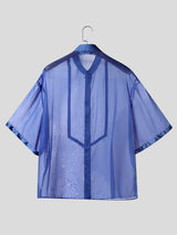 Men's Modern Neo-Chinese Fusion Trim Mesh Drop-Shoulder Short Sleeve Shirt SKUL71323