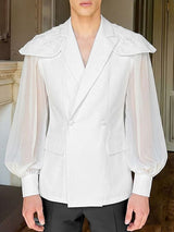 Men's Lace Shoulder Appliques Sheer Lantern Sleeves Blazer SKUL56348