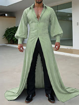 Men's Striped Long Hem Puff Sleeve Shirt SKUL40322