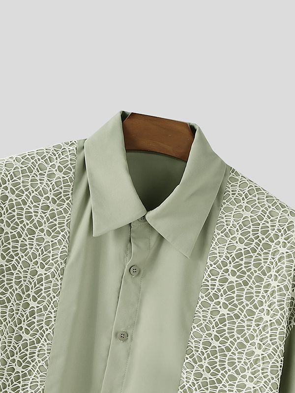 Men's Mesh Patchwork Short Sleeve Shirt SKUL35059