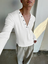 Men's Solid Color Textured Long Sleeve T-Shirt SKUL37696