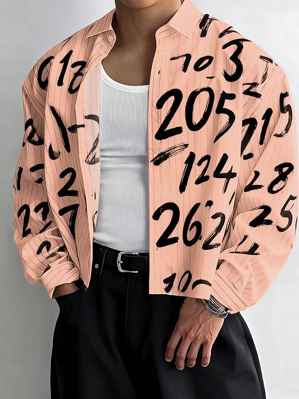 Men's Number Print Striped Long Sleeve Shirt SKUL38530