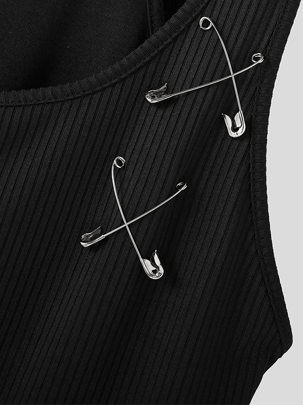 Mens Safety Pin Design Knit Sleeveless Vest SKUK08380