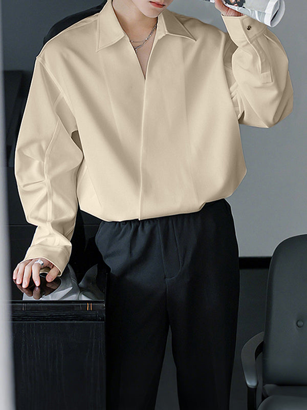 Men's Solid V Neck Long Sleeve Shirt SKUL30770