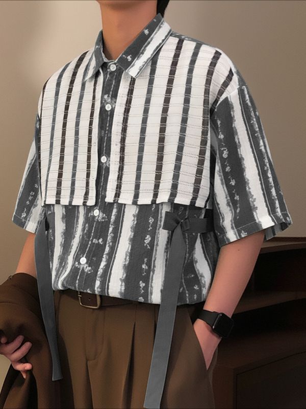 Men's Color Block Patchwork Half Sleeve Shirt SKUL39393