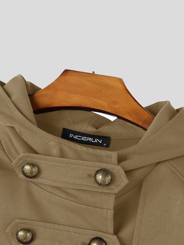 Men's Vintage Military Metallic Button Flap Epaulet Hooded Cape SKUL84579