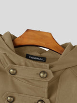 Men's Vintage Military Metallic Button Flap Epaulet Hooded Cape SKUL84579