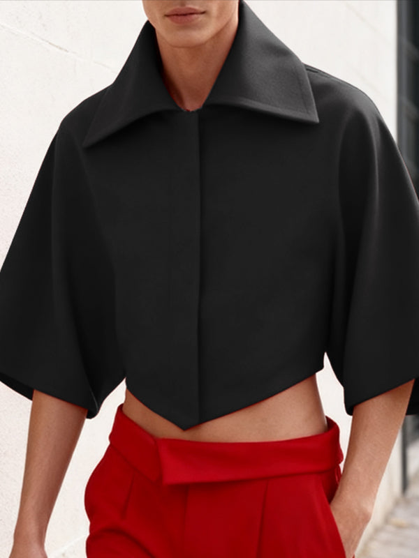 Men's Solid Color Wide Cuff Cropped Casual Shirt SKUL45372