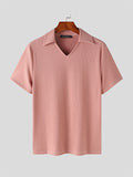 Mens Texture Lapel Collar Short Sleeve Shirt SKUK51073